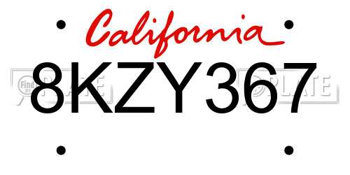 8KZY367 California License Plate