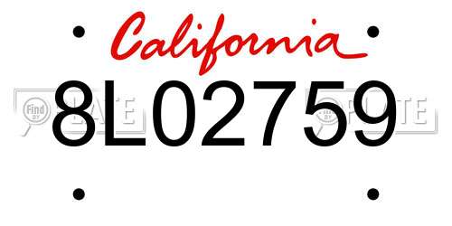 8L02759 California License Plate