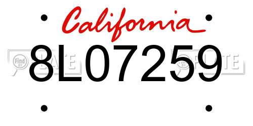 8L07259 California License Plate