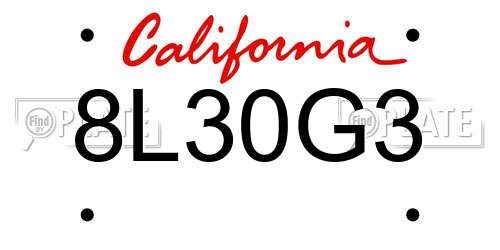 8L30G3 California License Plate