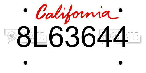 8L63644 California License Plate