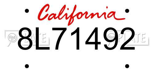 8L71492 California License Plate