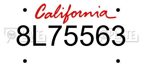 8L75563 California License Plate