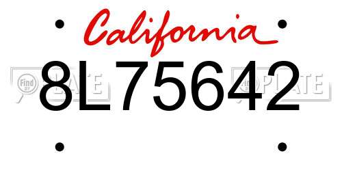 8L75642 California License Plate