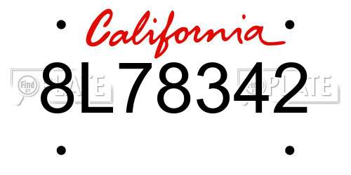 8L78342 California License Plate