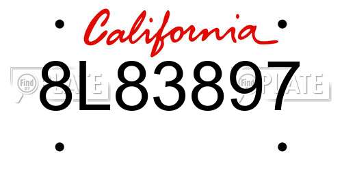 8L83897 California License Plate