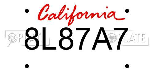 8L87A7 California License Plate