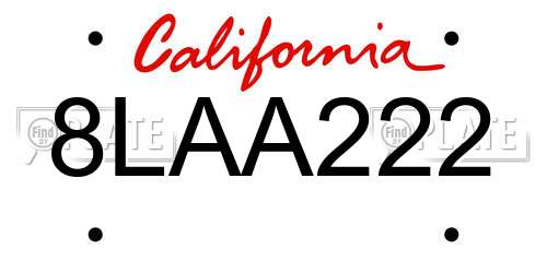 8LAA222 California License Plate