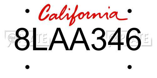 8LAA346 California License Plate