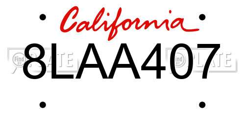 8LAA407 California License Plate