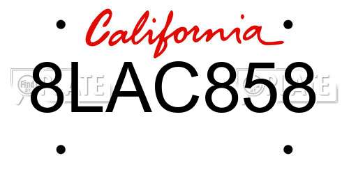 8LAC858 California License Plate