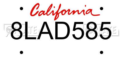 8LAD585 California License Plate