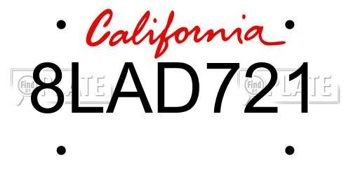 8LAD721 California License Plate