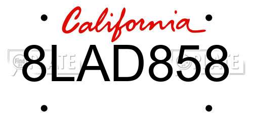 8LAD858 California License Plate