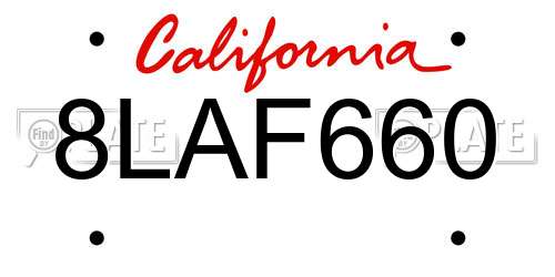 8LAF660 California License Plate