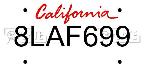 8LAF699 California License Plate