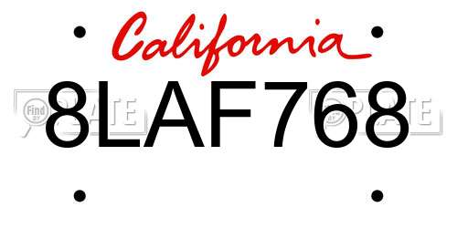 8LAF768 California License Plate