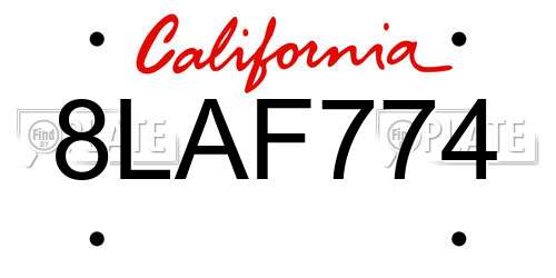 8LAF774 California License Plate