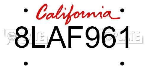 8LAF961 California License Plate
