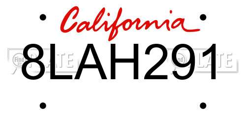8LAH291 California License Plate