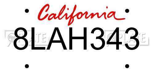8LAH343 California License Plate