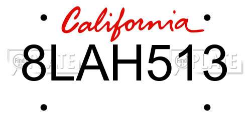 8LAH513 California License Plate
