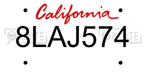 8LAJ574 California License Plate