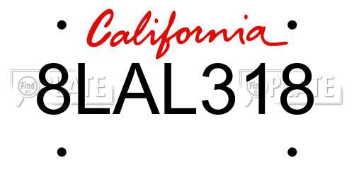 8LAL318 California License Plate