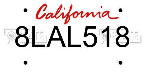 8LAL518 California License Plate