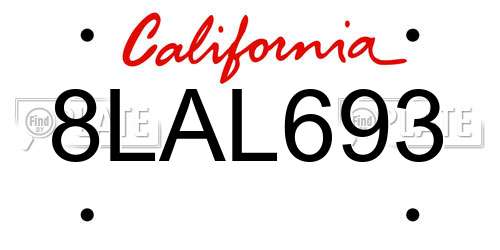8LAL693 California License Plate