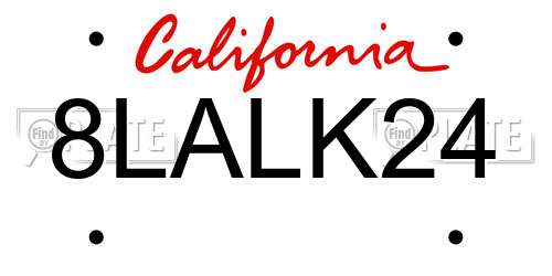 8LALK24 California License Plate