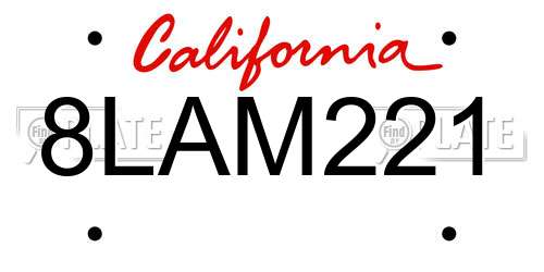 8LAM221 California License Plate