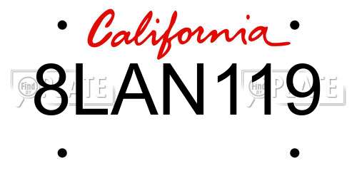 8LAN119 California License Plate