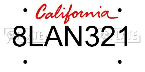 8LAN321 California License Plate