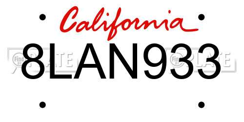 8LAN933 California License Plate