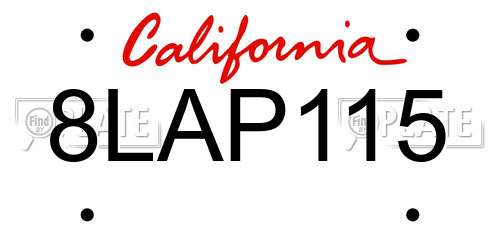 8LAP115 California License Plate