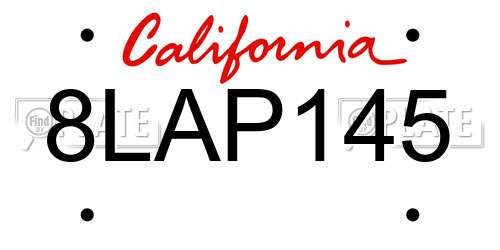 8LAP145 California License Plate
