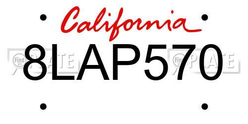 8LAP570 California License Plate