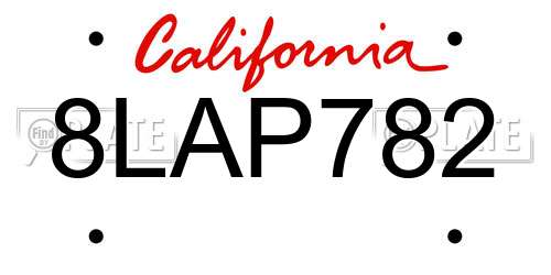 8LAP782 California License Plate