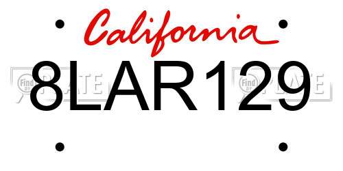 8LAR129 California License Plate