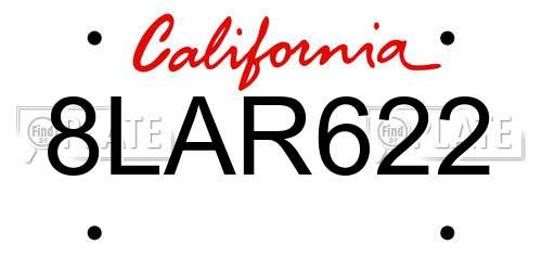 8LAR622 California License Plate