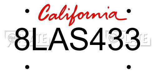 8LAS433 California License Plate