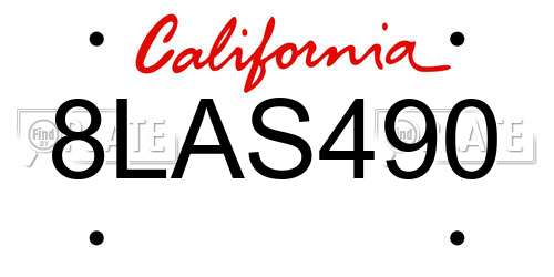 8LAS490 California License Plate