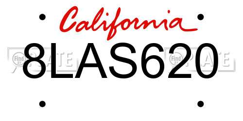 8LAS620 California License Plate
