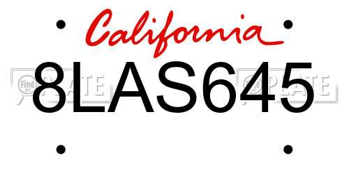 8LAS645 California License Plate