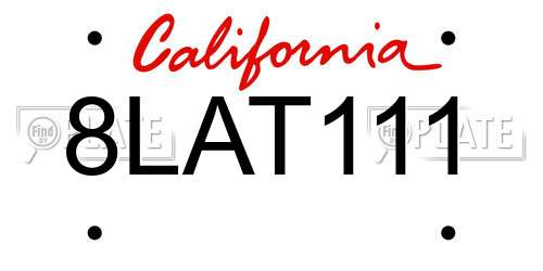 8LAT111 California License Plate
