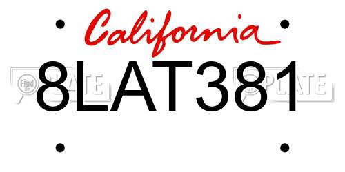 8LAT381 California License Plate