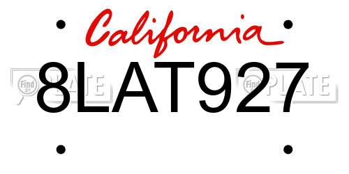 8LAT927 California License Plate
