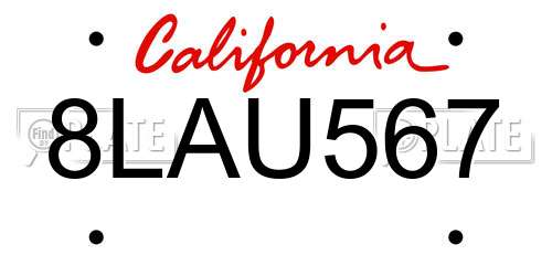 8LAU567 California License Plate