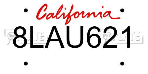 8LAU621 California License Plate